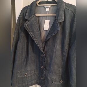 Women's Dark Wash Denim Collared Ruffle Jacket Christopher Banks 3W 24/26
